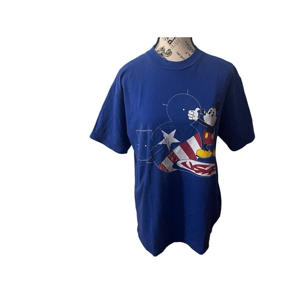Vintage 80s 90s Mickey Mouse Walt Disney Big Logo USA T Shirt Flag Size Large